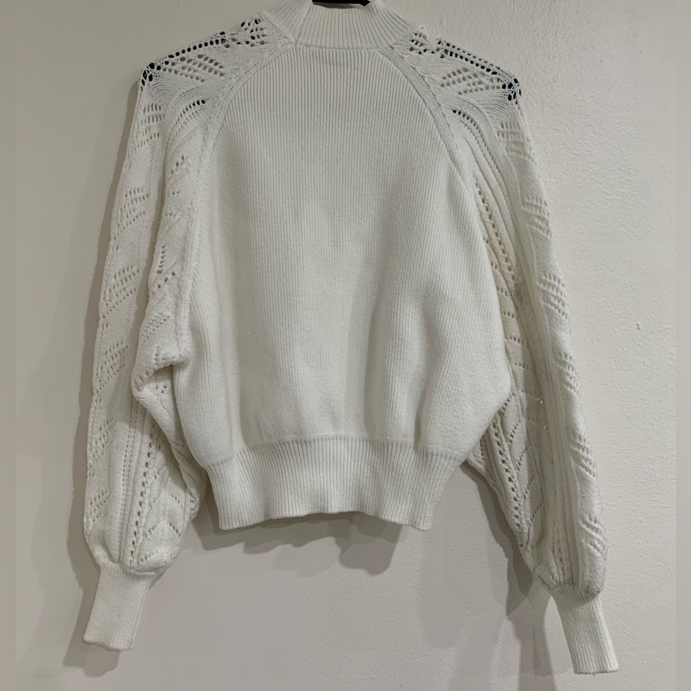 White Openwork Sleeve Sweater